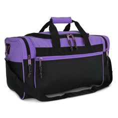 - FEATURES: Large zippered main compartment, two end zippered pockets, front zippered pocket, adjustable handle and removable shoulder strap. - SIZE: 21" X 10" X 9" - MATERIAL: Polyester - COLOR: Black, Red, Royal Blue, Navy Blue, Gold, Pink, Purple, Green, Gray, Orange, Maroon, White. - INTENDED USE: intended for daily use on the job, in the gym, playing sports, or taking trips. DALIX consistently reaches the pinnacle of affordable and useful everyday items. This is our 20" Duffel bag which has Duffle Bag Sports, Black Duffel Bag, Pink Duffle Bag, Sports Bags Gym, Travel Bags For Women, Travel Duffle, Duffle Bag Travel, Gear Bag, Duffle Bags