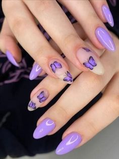 Butterfly Nail Designs, Purple Acrylic Nails, Lilac Nails, Cute Simple Nails, Lavender Nails, Simple Gel Nails, Really Cute Nails, Thanksgiving Nails, Short Acrylic Nails Designs