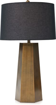 a table lamp with a black shade on it