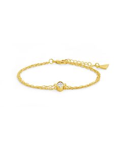 This dainty layered bracelet is the perfect way to add some shine to your look! The CZ center stone is sure to be the perfect finishing touch to any outfit. Available in gold and silver tones. Materials: 14K gold or rhodium plated brass, cubic zirconia Features: Measures 7" with 1" extender, 0.45" bezel CZ stone, 10mm CZ stone, 1mm chain, Lead & Nickel free, lobster clasp Gold-plated Dainty Diamond Bracelet, Elegant Double Band Adjustable Bracelets, Elegant Adjustable Double Band Bracelets, Gold Dainty Crystal Bracelet With Adjustable Chain, Gold Crystal Bracelet With Adjustable Chain, Dainty Style, Dainty Gold Crystal Bracelet With Adjustable Chain, Gold Cubic Zirconia Minimalist Bracelet, Minimalist Gold Cubic Zirconia Bracelet, Gold Adjustable Dainty Diamond Bracelet