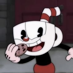 a cartoon character holding a cookie in his hand