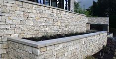 a stone wall with plants growing in it