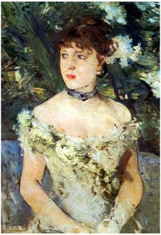 a painting of a woman in a white dress