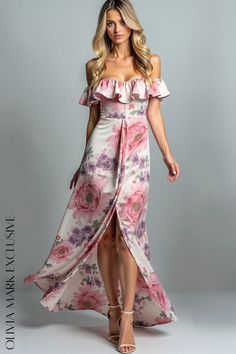 Olivia Mark - Blush Floral Dream Maxi Dress Whimsical Aesthetic, White Canvas, Floral Maxi, Purple Floral, Olivia Mark, Thigh High, Off The Shoulder, Blush, Maxi Dress