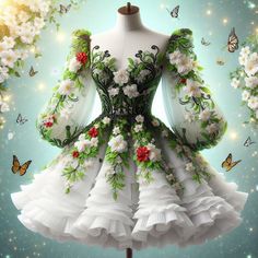 Long Floral Gown, Romantic Clothing Style, Grown Dress, Flower Dress Design, Latin Ballroom Dresses, Fairy Wedding Dress, My Wedding Dress, Beautiful Long Dresses, Draping Fashion