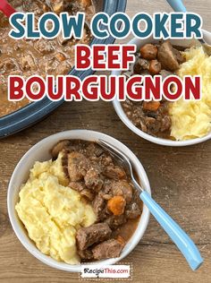 Slow Cooker Beef Bourguignon Crockpot Beef Bourguignon, Bacon Carrots, Slow Cooker Beef Bourguignon, French Beef Stew, Beef Bourguignon Recipe, Healthy Baked Chicken, Red Wine Sauce, Chili Recipe Easy