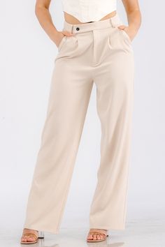 Dress pants High rise Straight leg Zipper and button enclosure 95% Poly + 5% Spandex Non-sheer Semi-stretching Inseam: 33" Fit: true to size, ran slightly big in the waist on Arzoo SIZE CHART (Measured in inches) Size Fits Like Length Waist Hips Small 2/4 44 28 44 Medium 6 44.5 30 46 Large 8/10 45 32 48 Model Specs Arzoo is wearing a SMALL. Height: 5'4 Size: 2/4 Beige Stretch Wide Leg Dress Pants, Beige Stretch Wide-leg Dress Pants, Solid Color Full Length Dress Pants With Button Closure, Solid Full-length Dress Pants With Button Closure, Fitted Full Length Dress Pants With Elastic Waistband, Stretch Straight Dress Pants With Button Closure, Beige Wide Leg Pants For Night Out, Beige Stretch Straight Dress Pants, Solid Bottoms With Button Closure For Night Out