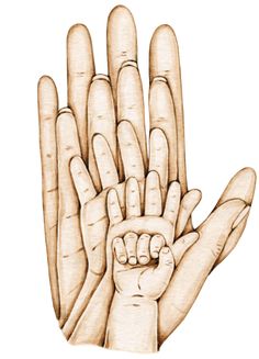 a drawing of a hand holding something in it's palm, with the fingers extended up