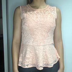 Cute Coral/ Orange/ Pink/ Colored Lace Blouse. Never Been Used Before From Brazil Chic Pink Lace Top For Party, Chic Pink Fitted Lace Top, Feminine Pink Lace Party Top, Feminine Pink Lace Top For Party, Chic Fitted Pink Lace Top, Chic Pink Lace Top, Pink Lace Top For Spring Party, Feminine Pink Blouse With Lace Top, Feminine Pink Lace Top Blouse