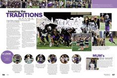 an article in the sports paper features images of cheerleaders and football players holding up signs