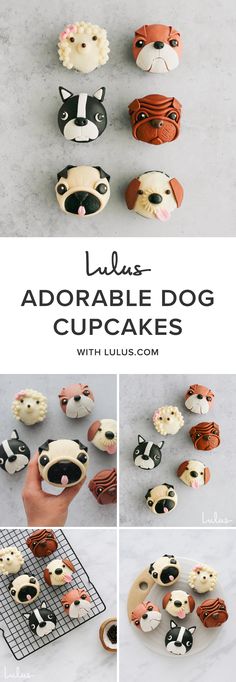 adorable dog cupcakes made with icing and fondant are ready to be eaten