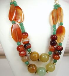 Double Strand Necklace with Amber Honey Agate and by MommaGoddess Luxury Amber Beads And Cabochons With Natural Stones, Luxury Amber Beads, Gems, And Cabochons, Luxury Amber Beaded Necklaces With Oval Beads, Luxury Amber Oval Beaded Necklace, Luxury Vintage Amber Beaded Necklaces, Green Necklace Outfit, Beaded Necklace Diy, Double Strand Necklace, Basic Jewelry