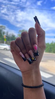 Partynextdoor Inspired Nails, Acrylic Nails Ideas Black Women, Hbcu Nails, Summer Nails For Black Women, Dope Nails Square, Long Colorful Nails, Nail Sets Acrylic, Colorful Nails Acrylic