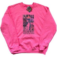 a pink sweatshirt with photos on it