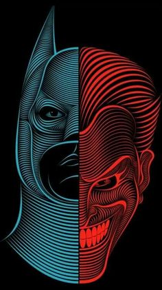 two faces with different colored lines in the shape of batman's head and mouth