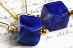 Cobalt Blue Lampwork Glass Cube Earrings Gold by KapKaDesign, $22.00 Handmade Blue Glass Earrings, Blue Rectangular Earrings With Ear Wire, Blue Glass Earrings For Gift, Minimalist Blue Earrings With Ear Wire, Blue Rectangular Earrings, Everyday Blue Earrings With Ear Wire, Modern Blue Earrings For Everyday, Modern Blue Earrings For Everyday Wear, Modern Blue Everyday Earrings