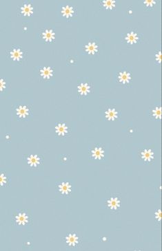 a blue background with white and yellow daisies