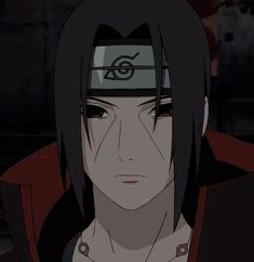 an anime character with black hair and piercings on his head, staring at the camera