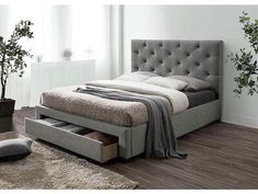 Sybella Gray UPH Twin Bed w/ Storage - Ornate Home American Modern Bedroom, Design Ložnic, Sofa Bed Frame, Metal Daybed, Diamond Tufting, Full Size Bed Frame, Full Bed Frame, Wingback Headboard, Queen Size Bed Frames