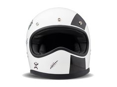 a white helmet with black accents on it