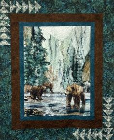 two bears are walking in the snow near some trees