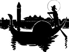 a black and white silhouette of a person in a gondola