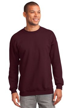 Port & Company ® - Essential Fleece Crewneck Sweatshirt. PC90 - MAROON - S | Port & Company Essential Fleece Crewneck Sweatshirt in Maroon Size Small | Cotton/Polyester Blend Work Wear Women, Knit Sleeve, Mens Essentials, Zip Sweatshirt, Scarlet, Unisex Sweatshirt, Crewneck Sweatshirt, Long Sleeve Tshirt Men, Crew Neck Sweatshirt