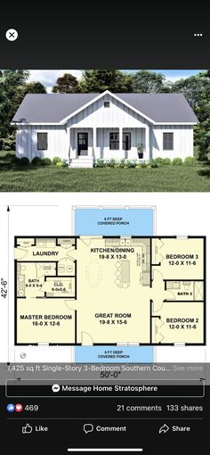 the floor plan for a small house with two bedroom and an open living area on one side