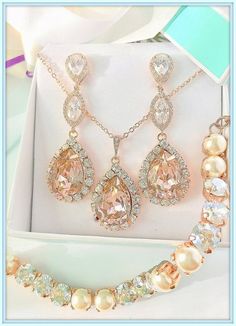 Swarovski Pink Champagne Wedding Jewelry Set,Swarovski Bridal Earrings,Bracelet and Necklace,Vintage Rose,Rose Gold,Sterling,Gold,Clip-On Elegant Champagne Jewelry For Gift, Pink Crystal Jewelry Sets For Anniversary, Elegant Champagne Dangle Jewelry, Rose Gold Wedding Jewelry With Sparkling Stones, Pink Jewelry Sets With Sparkling Stones For Wedding, Elegant Pink Jewelry Sets For Wedding, Elegant Champagne Wedding Jewelry, Rose Gold Jeweled Wedding Jewelry, Rose Gold Crystal Jewelry For Wedding