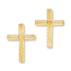 These 14K yellow gold cross earrings are a beautiful way to show your faith. A satin finish completes the look. The polished earrings are secured with friction backs. Gold Cross Earrings, Gold Stock, Jewelry Education, Jewelry Advice, Jared The Galleria Of Jewelry, Chocolate Diamonds, Bee Pendant, Le Vian, Sweet Chocolate