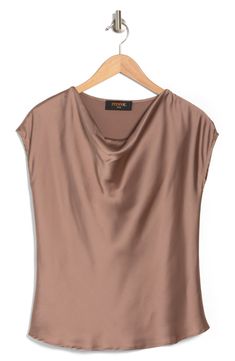 Go from desk to dinner in this lustrous satin top fashioned with a gracefully draped cowl neck and dolman cap sleeves. Cowl neck Cap sleeves 97% polyester, 3% spandex Machine wash, line dry Imported Model stats: 5'10" height, 32" bust, 25" waist, 36" hip. Model is wearing size Small. Satin Top Pattern, Cowl Top, Boat Neck Blouse, Cap Sleeve Top, Sleeves Top, Chinese Restaurant, Satin Top, Satin Skirt, Striped Tee