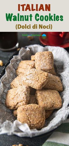 italian walnut cookies in a bowl on a table