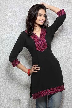 Women Black Tunic, Embroidered V- Neck Tunic Top,3/4th Sleeve Dress, Soft Cotton Dress, Plus Size Clothing, Casual Tunic Tops For Women Tunic Made From 100% Pure Soft Cotton Fabric. Embroidered V-Neck. Mid-thigh Length Tops. 3/4th Sleeve. Wash Care: 🔸Machine wash or gentle hand wash in cold water. ---- Custom orders are available ---- 🔸We are a custom Design shop! Please contact us if you would like us to customize the tops for your measurements. We will be glad to do so! If You like our produ Indian Tunic Tops, Tunic Tops For Women, Soft Cotton Dress, India Clothes, Indian Tunic, V Neck Tunic, Black Tunic Tops, Tunic Tops Casual, Casual Tunics