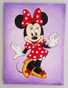 a painting of minnie mouse on a purple background