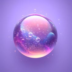 soap bubbles floating in the air on a purple background