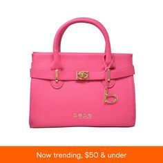 in stock Pink Satchel With Hasp Closure, Elegant Pink Shoulder Bag With Hasp Closure, Formal Pink Bag With Hasp Closure, Pink Formal Satchel, Pink Satchel With Gold-tone Hardware, Pink Formal Bag With Fold Over Clasp, Feminine Bags With Branded Hardware, Formal Pink Bag With Fold Over Clasp, Orchid Color