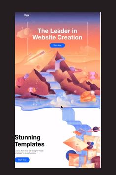 the landing page for website creation with an image of mountains and rocks in the background