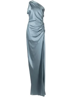 Shop Michelle Mason gathered-detail silk gown Boston Ballet, Fashion Study, Grey Blue Dress, Gown Blue, Blue Silk Dress, Michelle Mason, Silk Suit, Silk Gown, Silk Maxi Dress