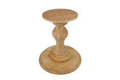 a small wooden table with a round top on it's pedestal, against a white background