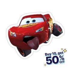 a sticker depicting the character cars from disney pixars is on sale for $ 50 off