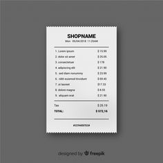 a paper receipt with the words shop name and price list on it's side