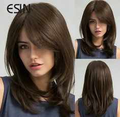 Dark Brown Wig, Haircut Medium, Affordable Wigs, Wig With Bangs, Brown Wig, Headband Wigs, Brown To Blonde, Long Straight Hair, Wigs For Women