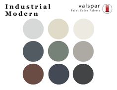 an advertisement for the industrial modern paint color palette, featuring different shades of gray and white