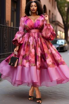 Plus Size Luxury Fashion, Pink Dress Birthday Outfit, Plus Size Dresses Formal, Long Sleeve Midi Dresses, Long Sleeve Floral Maxi Dress, Ankara Dress Designs, Winter Tips, Dresses Occasion, Party Dress Classy