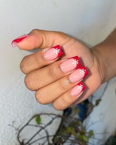 6. Red French Tips with Starry Accents French Tip Xmas Nail Designs, Red Square Nails French Tip, Red Xmas Nails Square, Cute Square Christmas Nails, Square French Tip Christmas Nails, Nails Christmas Designs Simple, Red French Tip Nails With Snowflakes, Christmas Nails Short French Tip, Christmas Red Tip Nails