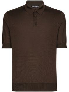 short-sleeve silk polo shirt from DOLCE & GABBANA featuring chocolate brown, silk, fine knit, polo collar, front button placket, short sleeves and straight hem. Knit Polo, Dolce And Gabbana Man, Brown Silk, Dolce E Gabbana, Camisa Polo, Polo Collar, Dolce & Gabbana, Button Placket, Chocolate Brown