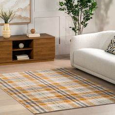 a living room scene with focus on the rug