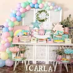 a birthday party with balloons and decorations