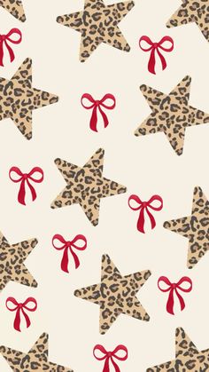 an animal print pattern with red bows and leopard stars on white background for wallpaper