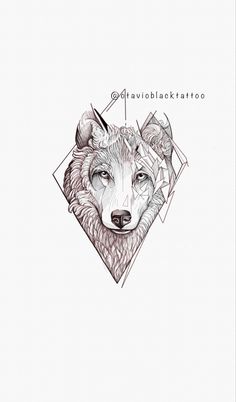 a drawing of a wolf's head with geometric shapes on the back and sides